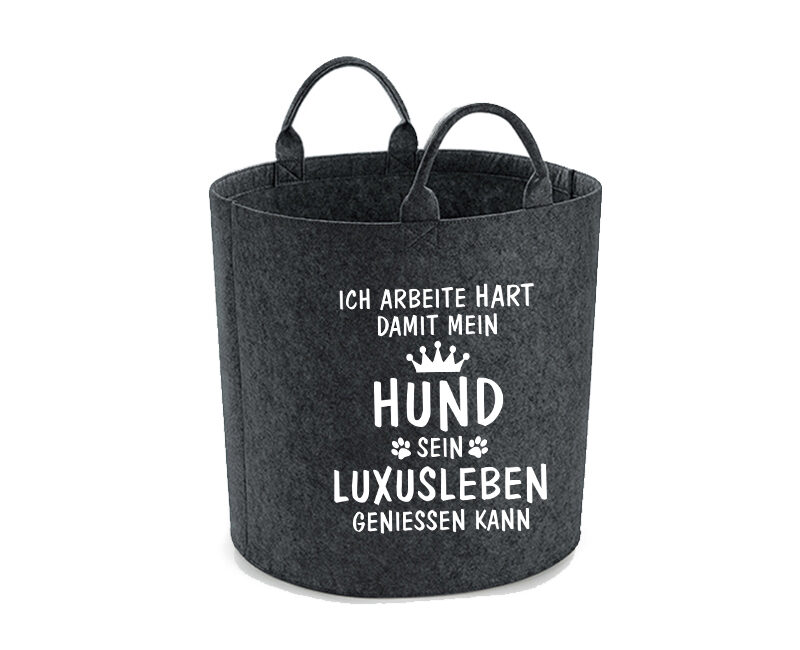 Spielzeugkorb Filz – Ich arbeite hart damit mein Hund (2)