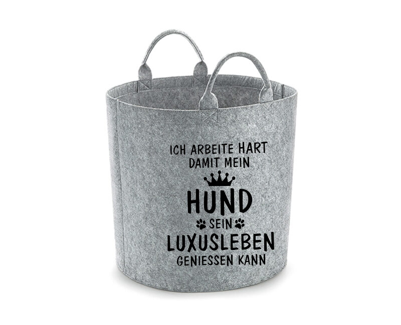 Spielzeugkorb Filz – Ich arbeite hart damit mein Hund (2)