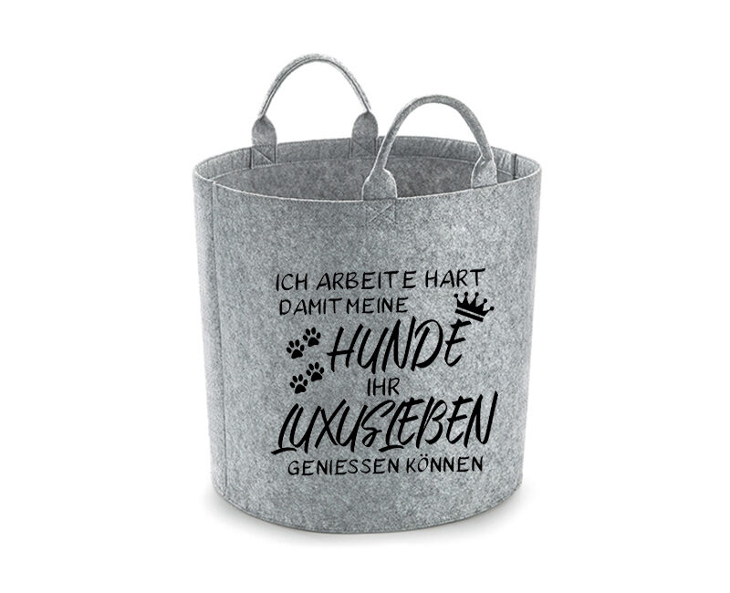 Spielzeugkorb Filz – Ich arbeite hart damit meine Hunde (4)