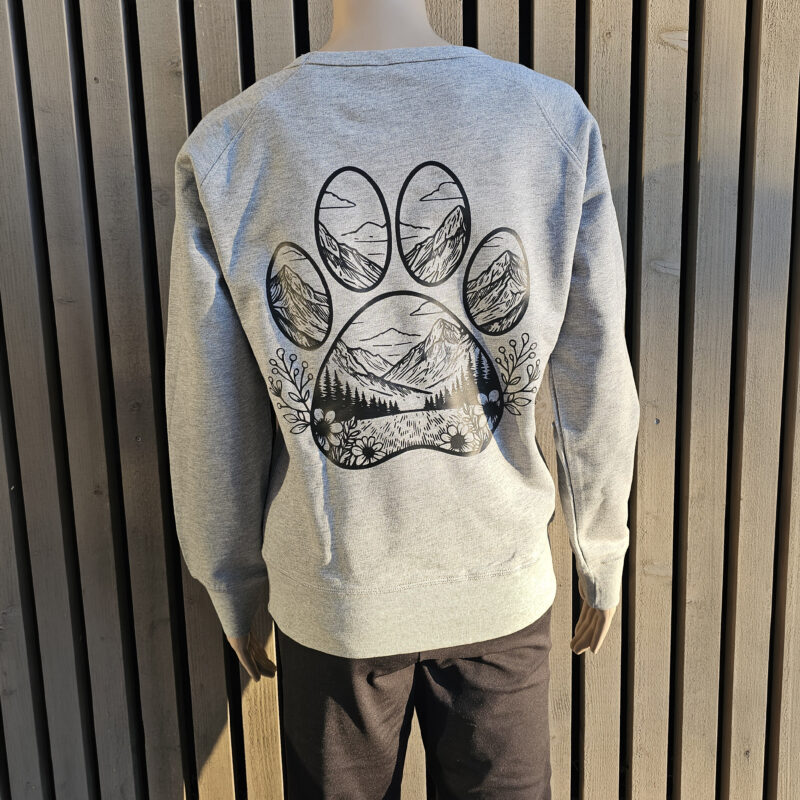 Woman Sweatshirt – Pfote Berge Blumen – grau meliert