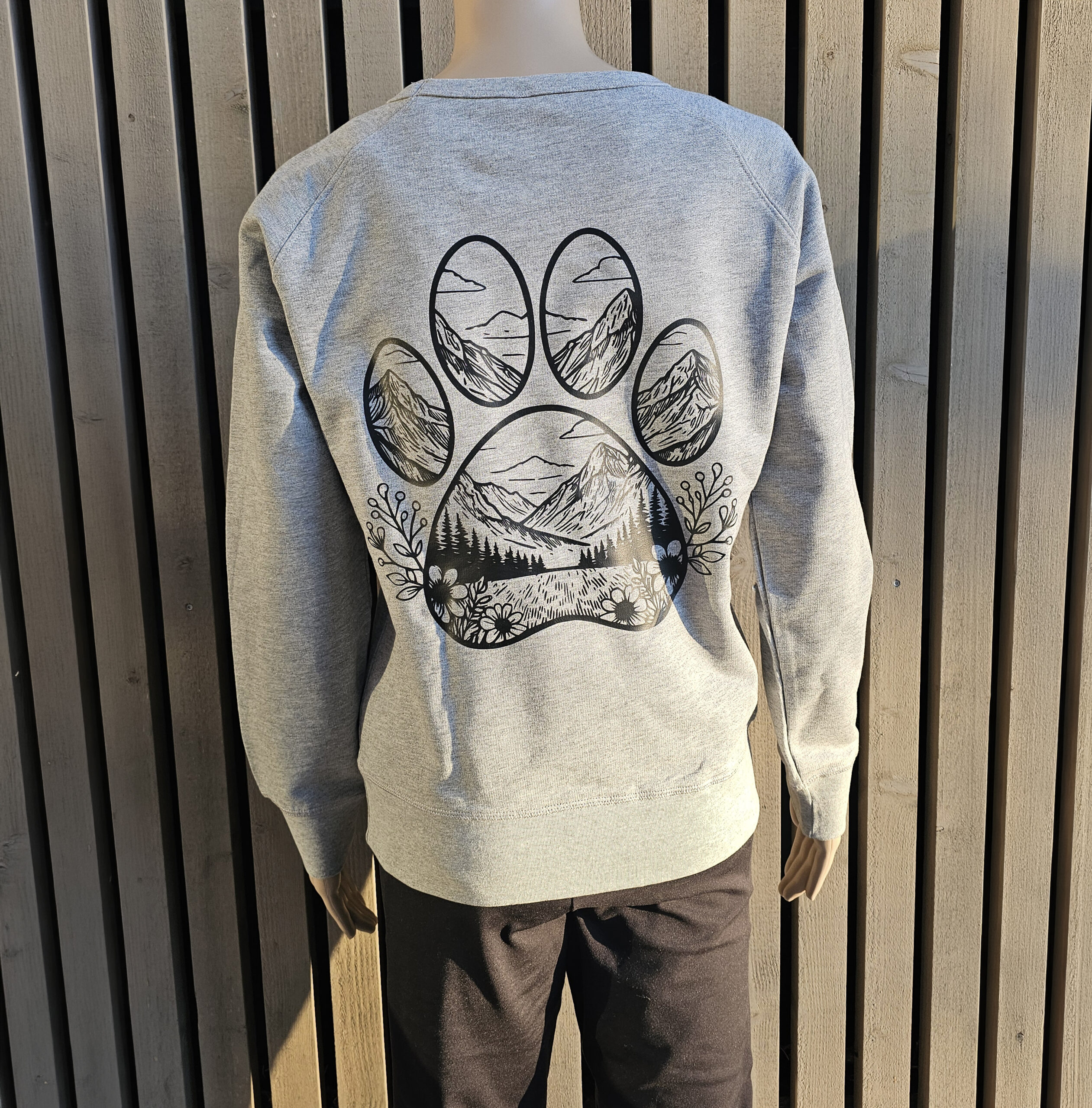 Woman Sweatshirt - Pfote Berge Blumen - grau meliert